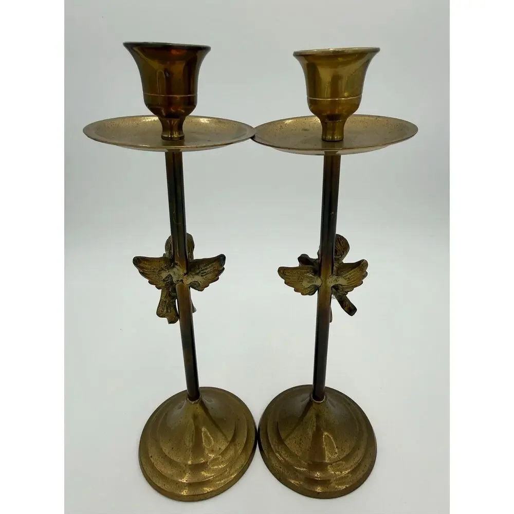 1950's Brass Cherub Candlesticks Holders